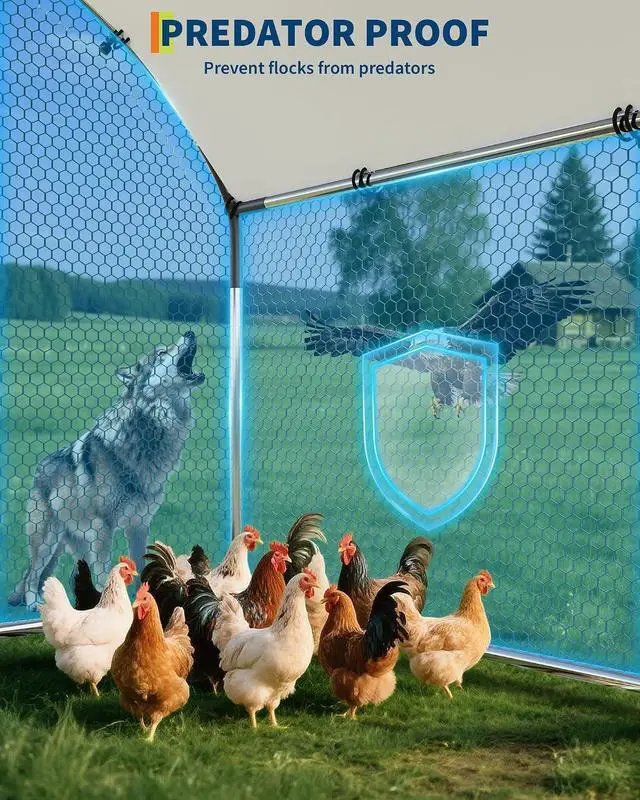Alt view image 6 of 7 - Patikuin Upgraded Walk-in Chicken Coop, Large Metal Chicken Run with Galvanized Frame, Waterproof UV-Resistant Cover & Secure Door, Outdoor Poultry Cage for Chickens, Ducks, Rabbits
