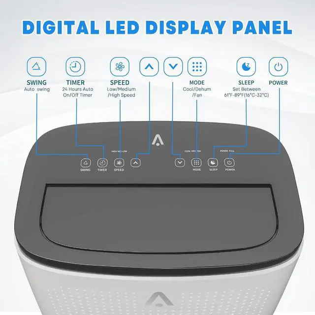 Alt view image 2 of 7 - 14000 BTU Portable Air Conditioners for Room Cooling Up to 750 Sq. Ft, 3 In 1 Mobile Indoor AC Units with Dehumidifier & Fan, Remote Control, Sleep Mode, 24H Timer, Window Vent Kit (White+Gray)