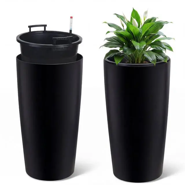 Main image of Patikuin Set of 2 Tall Outdoor Planters, 30" Large Self-Watering Plant Pots with Water Level Monitor & Inner Bucket, Automatic Watering for Porch Patio Backyard Home Decor