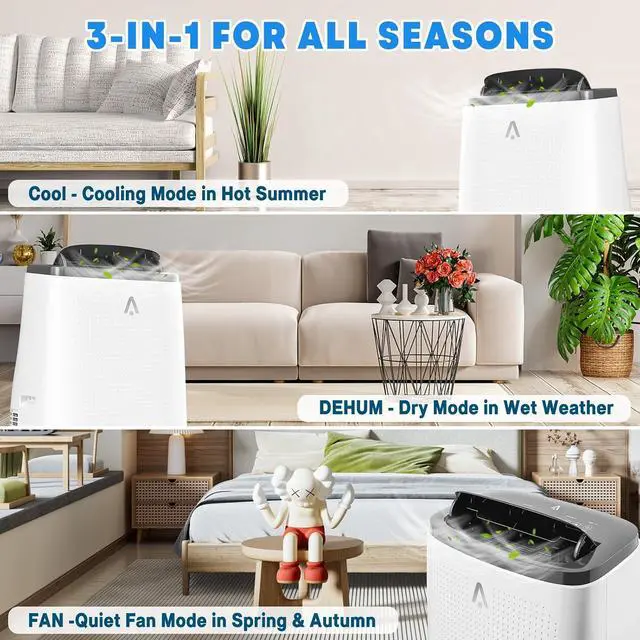 Alt view image 5 of 7 - 14000 BTU Portable Air Conditioners for Room Cooling Up to 750 Sq. Ft, 3 In 1 Mobile Indoor AC Units with Dehumidifier & Fan, Remote Control, Sleep Mode, 24H Timer, Window Vent Kit (White+Gray)