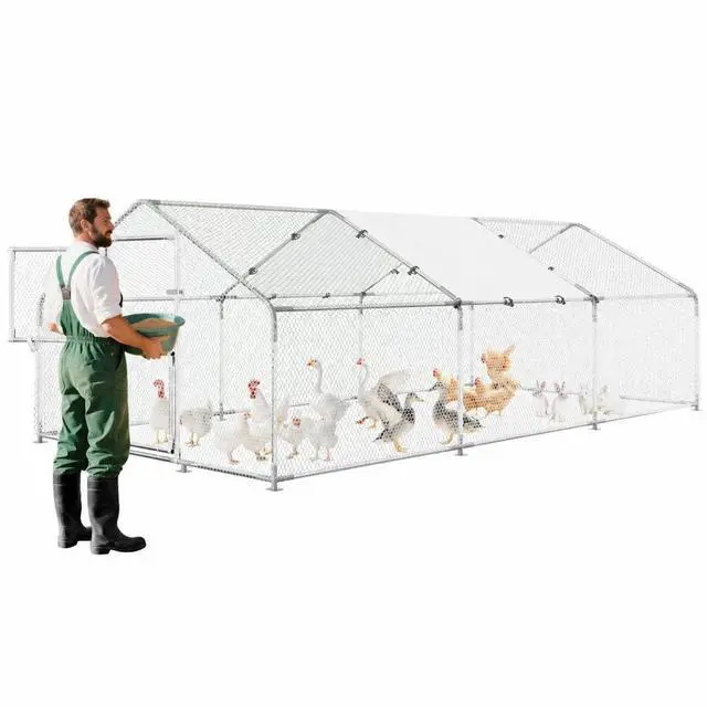 Main image of Patikuin 20 FT Heavy-Duty Outdoor Metal Chicken Coop, Walk-in Poultry Cage with Split Door, Waterproof PE Tarp, Escape-Proof Hex Wire Mesh for 10-15 Chickens