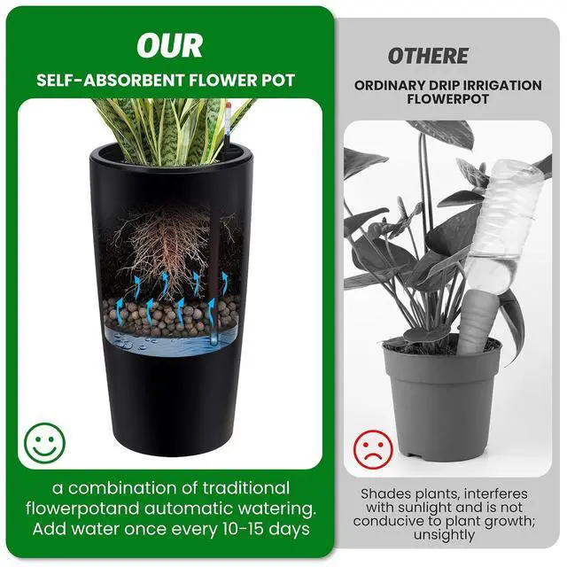 Alt view image 3 of 6 - Patikuin Set of 2 Tall Outdoor Planters, 30" Large Self-Watering Plant Pots with Water Level Monitor & Inner Bucket, Automatic Watering for Porch Patio Backyard Home Decor