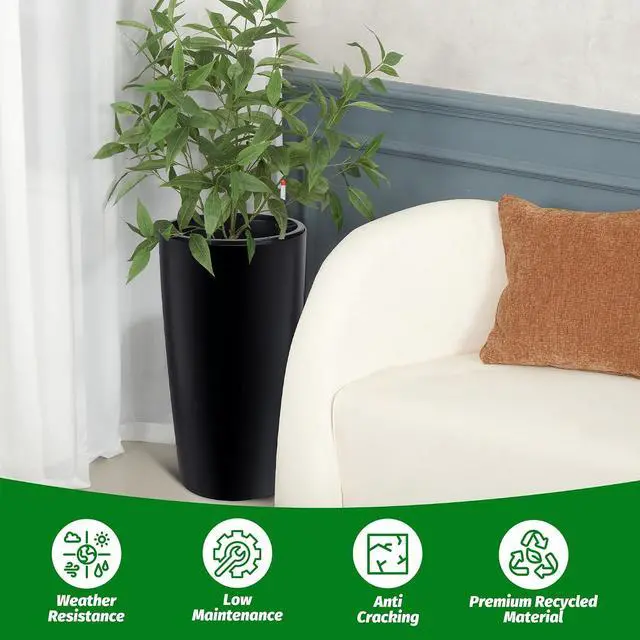 Alt view image 5 of 6 - Patikuin Set of 2 Tall Outdoor Planters, 30" Large Self-Watering Plant Pots with Water Level Monitor & Inner Bucket, Automatic Watering for Porch Patio Backyard Home Decor