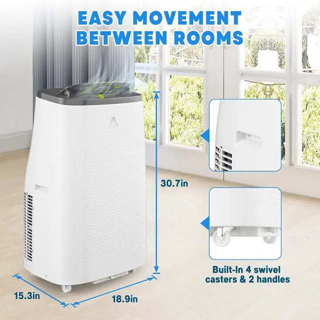 Alt view image 7 of 7 - 14000 BTU Portable Air Conditioners for Room Cooling Up to 750 Sq. Ft, 3 In 1 Mobile Indoor AC Units with Dehumidifier & Fan, Remote Control, Sleep Mode, 24H Timer, Window Vent Kit (White+Gray)