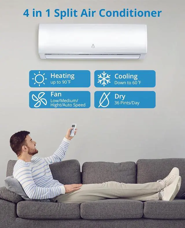 Alt view image 3 of 7 - 9,000 Btus Mini Split AC, 20 SEER2 Wall Mounted AC with Heat Pump & Installation Kits, Ductless Inverter Split-System Air Conditioners Cools Up to 450 Sq.Ft, WIFI and Remote Control, 230V