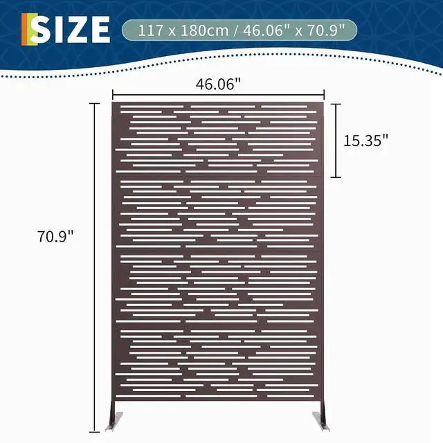 Alt view image 2 of 7 - Patikuin Freestanding Metal Privacy Screen Rustproof Decorative Outdoor Fence Panel, Copper Coin Pattern, Easy Assembly Privacy Divider for Patio Garden Balcony Indoor