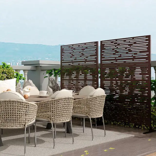 Alt view image 3 of 7 - Patikuin Freestanding Metal Privacy Screen Rustproof Decorative Outdoor Fence Panel, Copper Coin Pattern, Easy Assembly Privacy Divider for Patio Garden Balcony Indoor