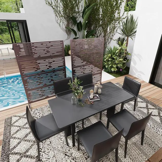 Alt view image 5 of 7 - Patikuin Freestanding Metal Privacy Screen Rustproof Decorative Outdoor Fence Panel, Copper Coin Pattern, Easy Assembly Privacy Divider for Patio Garden Balcony Indoor