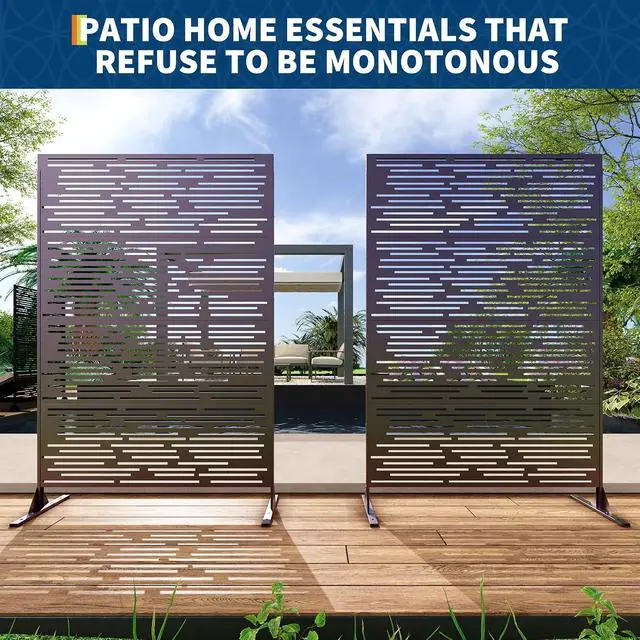 Alt view image 6 of 7 - Patikuin Freestanding Metal Privacy Screen Rustproof Decorative Outdoor Fence Panel, Copper Coin Pattern, Easy Assembly Privacy Divider for Patio Garden Balcony Indoor