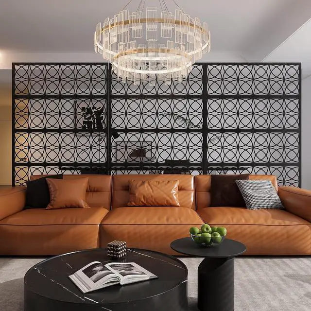 Main image of Patikuin Rustproof Metal Privacy Screen Panel 46 x 71 in Freestanding Outdoor & Indoor Decorative Divider, Weather-Resistant, Modern Design, Black, 01 Copper Coin