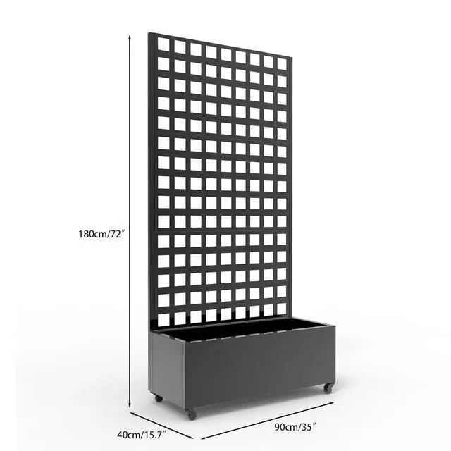 Alt view image 6 of 7 - Patikuin 35" Galvanized Raised Garden Bed with Wheels & Square Lattice Trellis, Large Outdoor Planter Box with Drainage Holes, Privacy Screen & Climbing Plant Support, Black