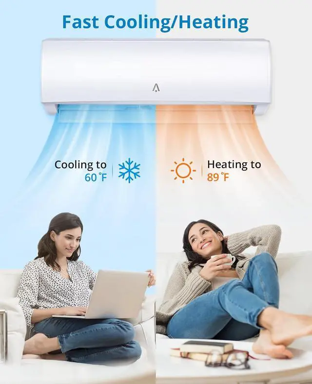 Alt view image 5 of 7 - 9,000 Btus Mini Split AC, 20 SEER2 Wall Mounted AC with Heat Pump & Installation Kits, Ductless Inverter Split-System Air Conditioners Cools Up to 450 Sq.Ft, WIFI and Remote Control, 230V