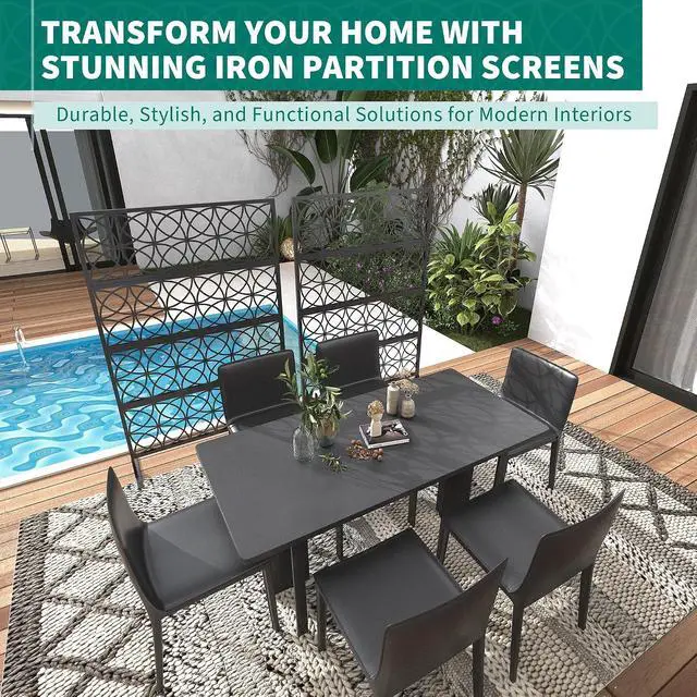 Alt view image 4 of 7 - Patikuin Rustproof Metal Privacy Screen Panel 46 x 71 in Freestanding Outdoor & Indoor Decorative Divider, Weather-Resistant, Modern Design, Black, 01 Copper Coin