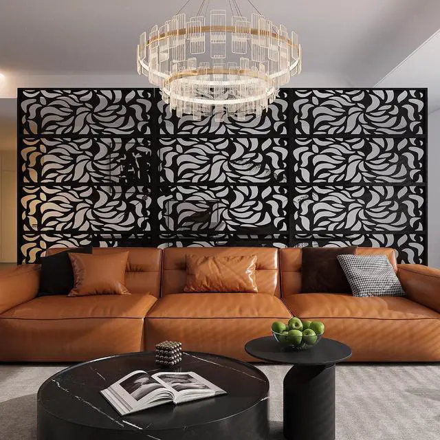 Main image of Patikuin Rustproof Metal Privacy Screen Panel 46 x 71 in Freestanding Decorative Outdoor & Indoor Fence, Flower Design, Easy Install, Black, 03Flower