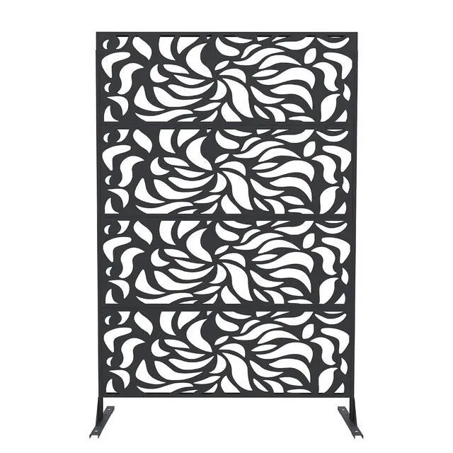 Alt view image 2 of 7 - Patikuin Rustproof Metal Privacy Screen Panel 46 x 71 in Freestanding Decorative Outdoor & Indoor Fence, Flower Design, Easy Install, Black, 03Flower