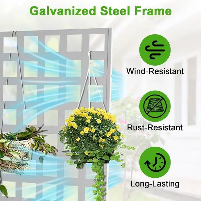 Alt view image 3 of 7 - Patikuin Metal Raised Garden Bed with Trellis Privacy Screen, Mobile Outdoor Planter Box with Drainage Holes, Patio Balcony Yard Climbing Plants, No Wheels & White