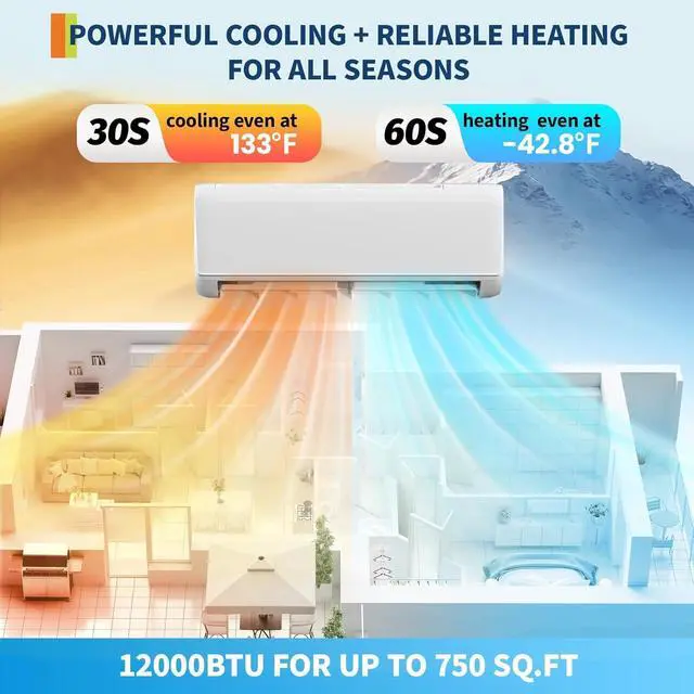Alt view image 5 of 7 - Split Air Conditioner, SEER2 22, 12000BTU, 115V, 2.0 Wifi