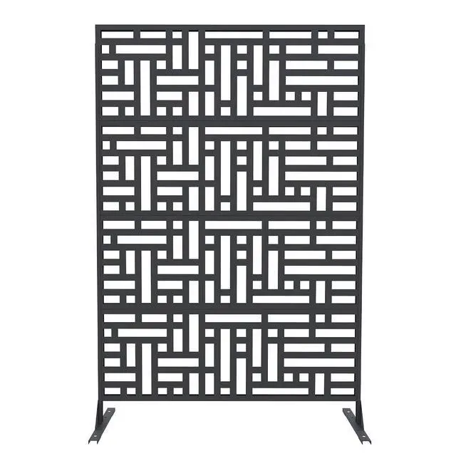 Alt view image 2 of 7 - Patikuin Rustproof Metal Privacy Screen Panel 46 x 71 in Freestanding Outdoor & Indoor Decorative Divider, Geometric Design, Easy Install, Black, 04Geometric