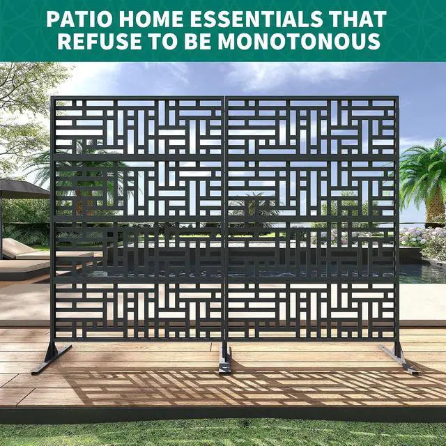 Alt view image 3 of 7 - Patikuin Rustproof Metal Privacy Screen Panel 46 x 71 in Freestanding Outdoor & Indoor Decorative Divider, Geometric Design, Easy Install, Black, 04Geometric