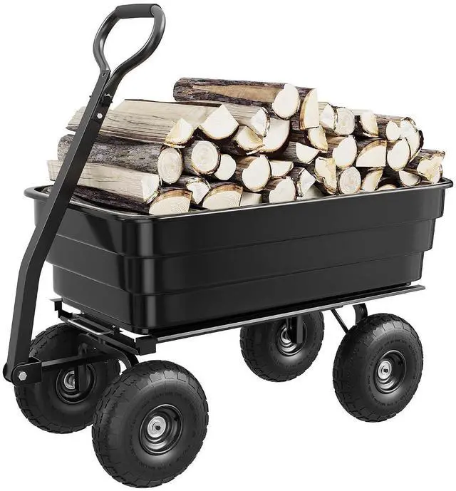 Main image of Patikuin 1200 Lbs Heavy Duty Garden Dump Cart, 4 Cu ft Rust-Resistant Poly Utility Wagon with 10-Inch All-Terrain Pneumatic Tires and Quick-Release Dumping for Yard, Lawn, and Landscaping