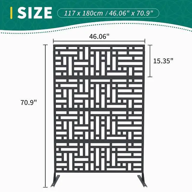 Alt view image 7 of 7 - Patikuin Rustproof Metal Privacy Screen Panel 46 x 71 in Freestanding Outdoor & Indoor Decorative Divider, Geometric Design, Easy Install, Black, 04Geometric