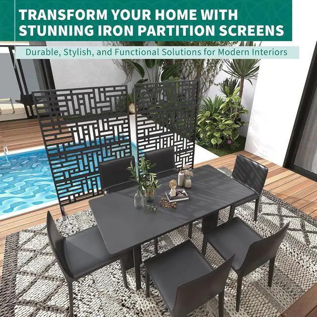 Alt view image 4 of 7 - Patikuin Rustproof Metal Privacy Screen Panel 46 x 71 in Freestanding Outdoor & Indoor Decorative Divider, Geometric Design, Easy Install, Black, 04Geometric