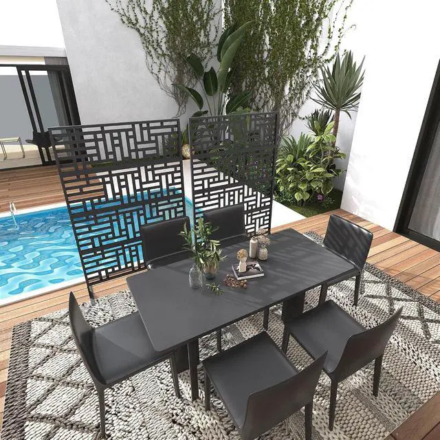 Alt view image 6 of 7 - Patikuin Rustproof Metal Privacy Screen Panel 46 x 71 in Freestanding Outdoor & Indoor Decorative Divider, Geometric Design, Easy Install, Black, 04Geometric
