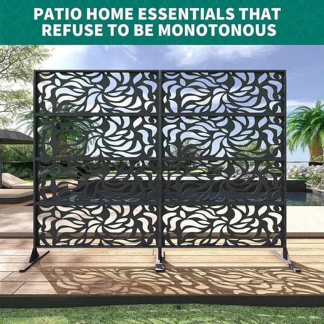 Alt view image 7 of 7 - Patikuin Rustproof Metal Privacy Screen Panel 46 x 71 in Freestanding Decorative Outdoor & Indoor Fence, Flower Design, Easy Install, Black, 03Flower