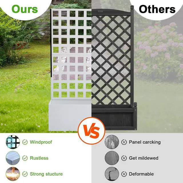 Alt view image 6 of 7 - Patikuin Metal Raised Garden Bed with Trellis Privacy Screen, Mobile Outdoor Planter Box with Drainage Holes, Patio Balcony Yard Climbing Plants, No Wheels & White