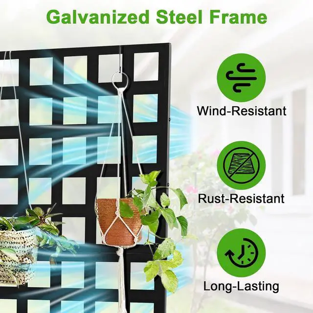 Alt view image 3 of 7 - Patikuin Metal Raised Garden Bed with Trellis Privacy Screen, Mobile Outdoor Planter Box with Drainage Holes, Patio Balcony Yard Climbing Plants, No Wheels & Black