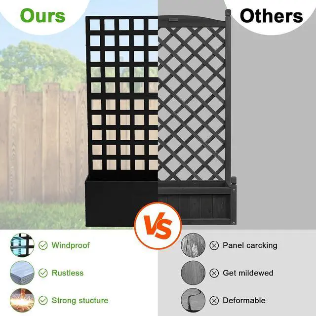 Alt view image 6 of 7 - Patikuin Metal Raised Garden Bed with Trellis Privacy Screen, Mobile Outdoor Planter Box with Drainage Holes, Patio Balcony Yard Climbing Plants, No Wheels & Black