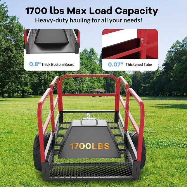 Alt view image 3 of 7 - Patikuin 1700 Lbs Heavy Duty Steel Utility Dump Trailer, 17 Cu.ft Tow-Behind Wagon with Removable Sides & 16" Tires for ATV, Tractor, UTV