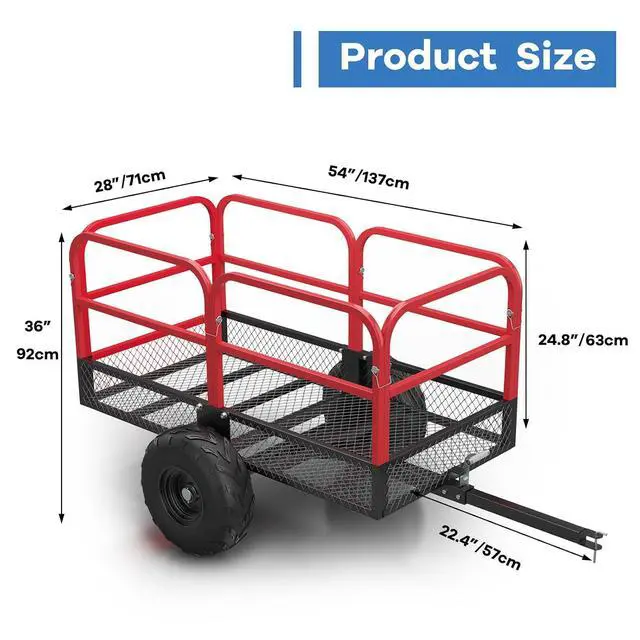 Alt view image 4 of 7 - Patikuin 1700 Lbs Heavy Duty Steel Utility Dump Trailer, 17 Cu.ft Tow-Behind Wagon with Removable Sides & 16" Tires for ATV, Tractor, UTV
