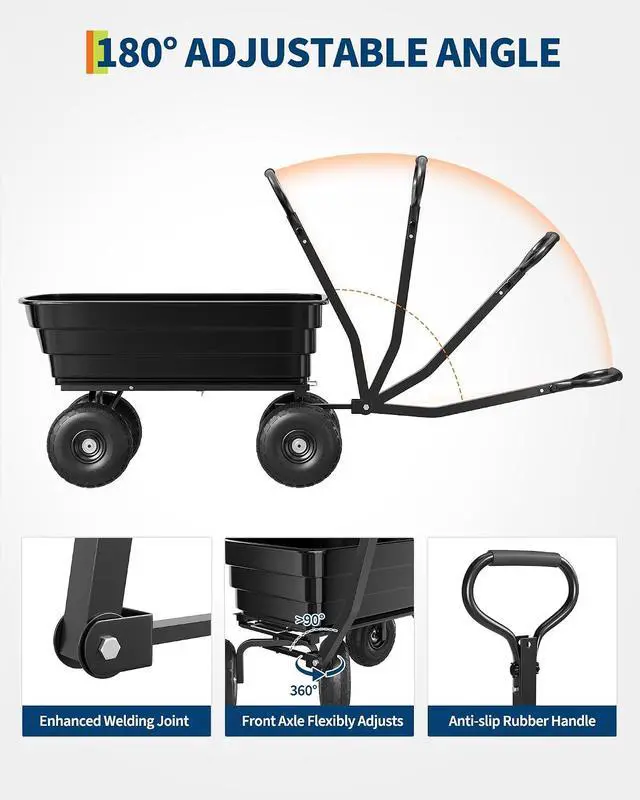 Alt view image 5 of 6 - Patikuin 1200 Lbs Heavy Duty Garden Dump Cart, 4 Cu ft Rust-Resistant Poly Utility Wagon with 10-Inch All-Terrain Pneumatic Tires and Quick-Release Dumping for Yard, Lawn, and Landscaping