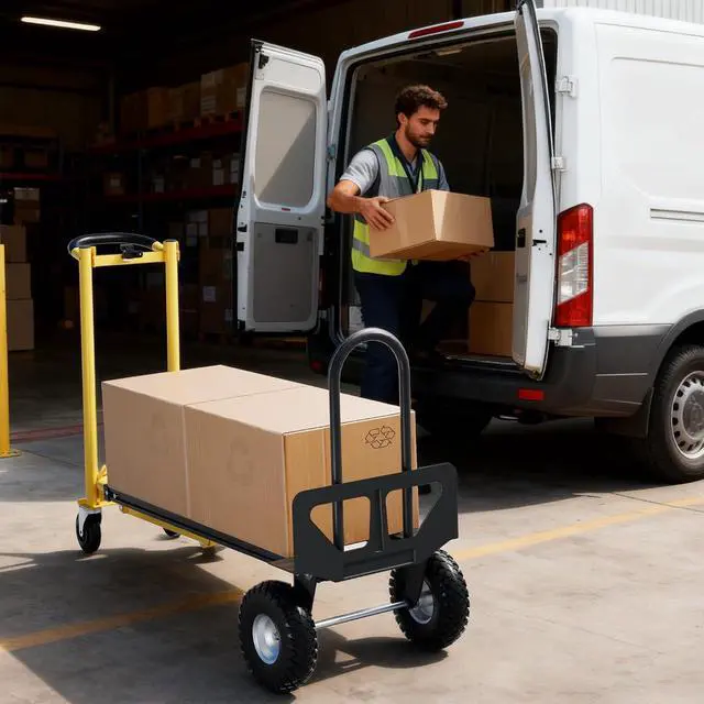 Alt view image 2 of 6 - Patikuin 3-in-1 Folding Hand Truck & Dolly Cart, 800LB Capacity Heavy Duty Convertible Dolly with Wheels & 2 Elastic Straps, Carbon Steel Moving Truck for Furniture, Household, Warehouse