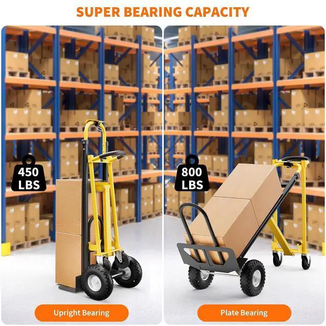 Alt view image 3 of 6 - Patikuin 3-in-1 Folding Hand Truck & Dolly Cart, 800LB Capacity Heavy Duty Convertible Dolly with Wheels & 2 Elastic Straps, Carbon Steel Moving Truck for Furniture, Household, Warehouse