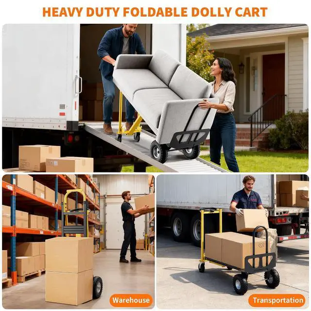 Alt view image 4 of 6 - Patikuin 3-in-1 Folding Hand Truck & Dolly Cart, 800LB Capacity Heavy Duty Convertible Dolly with Wheels & 2 Elastic Straps, Carbon Steel Moving Truck for Furniture, Household, Warehouse
