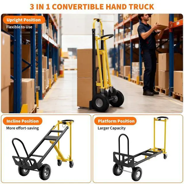 Alt view image 5 of 6 - Patikuin 3-in-1 Folding Hand Truck & Dolly Cart, 800LB Capacity Heavy Duty Convertible Dolly with Wheels & 2 Elastic Straps, Carbon Steel Moving Truck for Furniture, Household, Warehouse