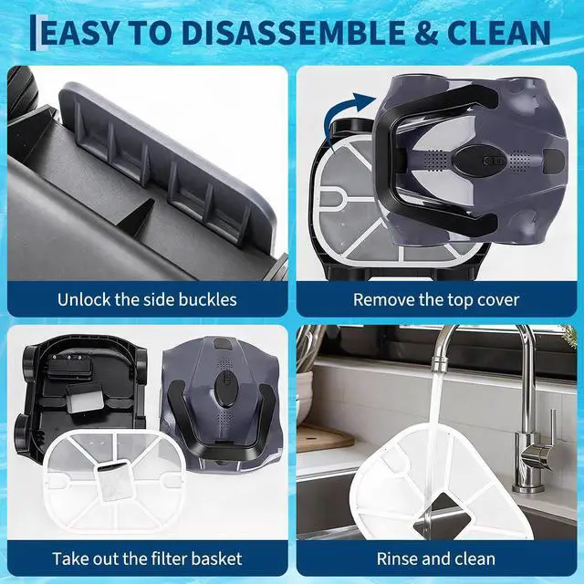 Alt view image 2 of 7 - Battery-Operated Robotic Pool Suction Cleaner 130-Min Runtime, Self-Parking, Efficient Filtration, Lightweight Portable Design, Auto Pool Cleaner for Above Ground Pools up to 860 Sq.Ft Gray