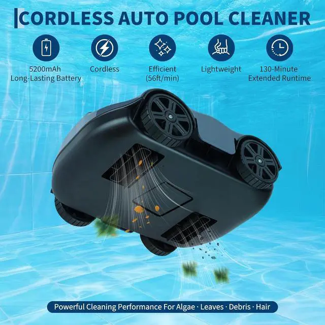 Alt view image 4 of 7 - Battery-Operated Robotic Pool Suction Cleaner 130-Min Runtime, Self-Parking, Efficient Filtration, Lightweight Portable Design, Auto Pool Cleaner for Above Ground Pools up to 860 Sq.Ft Gray