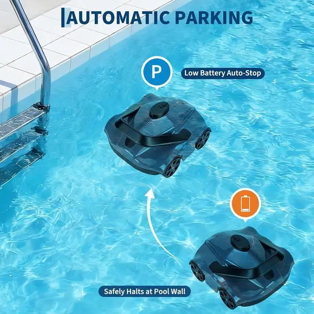 Alt view image 5 of 7 - Battery-Operated Robotic Pool Suction Cleaner 130-Min Runtime, Self-Parking, Efficient Filtration, Lightweight Portable Design, Auto Pool Cleaner for Above Ground Pools up to 860 Sq.Ft Gray
