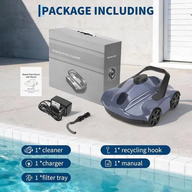 Alt view image 7 of 7 - Battery-Operated Robotic Pool Suction Cleaner 130-Min Runtime, Self-Parking, Efficient Filtration, Lightweight Portable Design, Auto Pool Cleaner for Above Ground Pools up to 860 Sq.Ft Gray