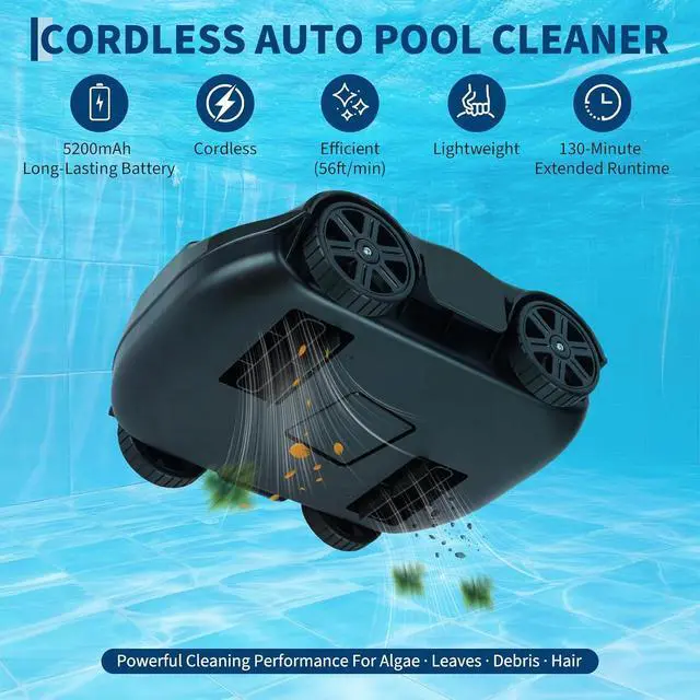 Alt view image 3 of 7 - Battery-Operated Robotic Pool Suction Cleaner 130-Min Runtime, Powerful Suction, Self-Parking, Efficient Filtration, Lightweight and Portable for Above Ground Flat Pools up to 860 Sq.Ft - Black