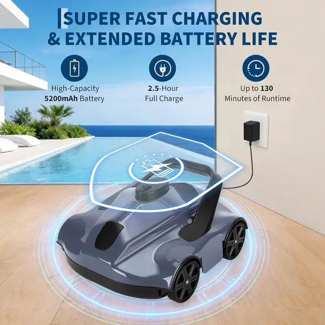 Alt view image 6 of 7 - Battery-Operated Robotic Pool Suction Cleaner 130-Min Runtime, Self-Parking, Efficient Filtration, Lightweight Portable Design, Auto Pool Cleaner for Above Ground Pools up to 860 Sq.Ft Gray