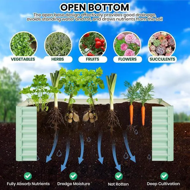 Alt view image 3 of 7 - Patikuin Durable Galvanized Steel Raised Garden Bed Kit, Large 8x4x2FT Outdoor Planter Box with Open Base for Vegetables, Flowers & Herbs