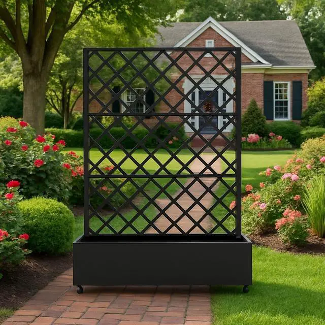 Main image of Patikuin 72" Metal Raised Planter Box with Diamond Trellis & Lockable Wheels, Deep Galvanized Garden Bed with Privacy Screen & Drainage Holes, Black