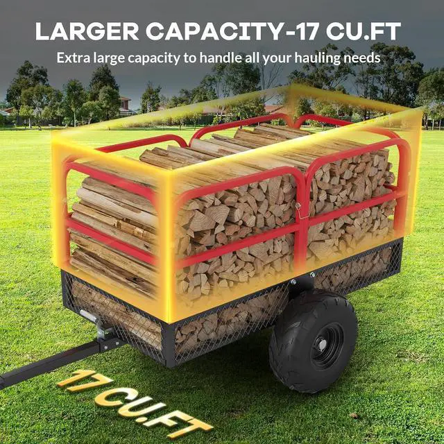 Alt view image 6 of 7 - Patikuin 1700 Lbs Heavy Duty Steel Utility Dump Trailer, 17 Cu.ft Tow-Behind Wagon with Removable Sides & 16" Tires for ATV, Tractor, UTV