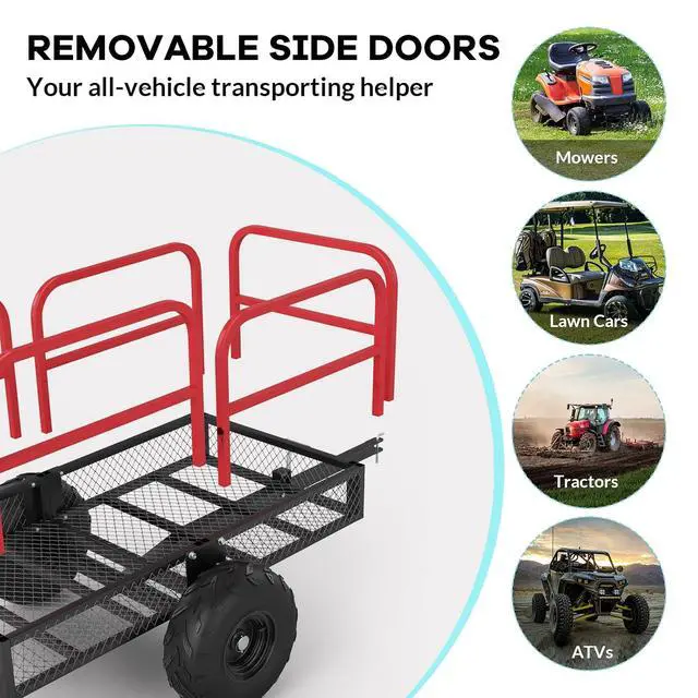 Alt view image 7 of 7 - Patikuin 1700 Lbs Heavy Duty Steel Utility Dump Trailer, 17 Cu.ft Tow-Behind Wagon with Removable Sides & 16" Tires for ATV, Tractor, UTV