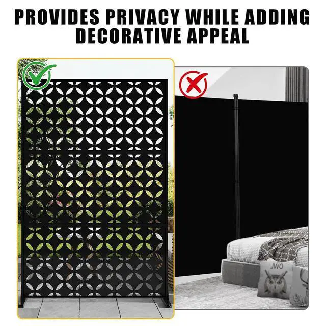Alt view image 4 of 7 - Patikuin Metal Privacy Screen with Stand, Decorative Outdoor Room Divider Panels, Freestanding Patio Partition for Deck, Balcony, Garden, Indoor & Outdoor Use, Square Money
