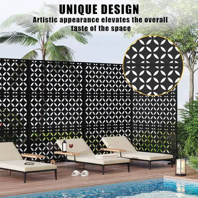 Alt view image 5 of 7 - Patikuin Metal Privacy Screen with Stand, Decorative Outdoor Room Divider Panels, Freestanding Patio Partition for Deck, Balcony, Garden, Indoor & Outdoor Use, Square Money